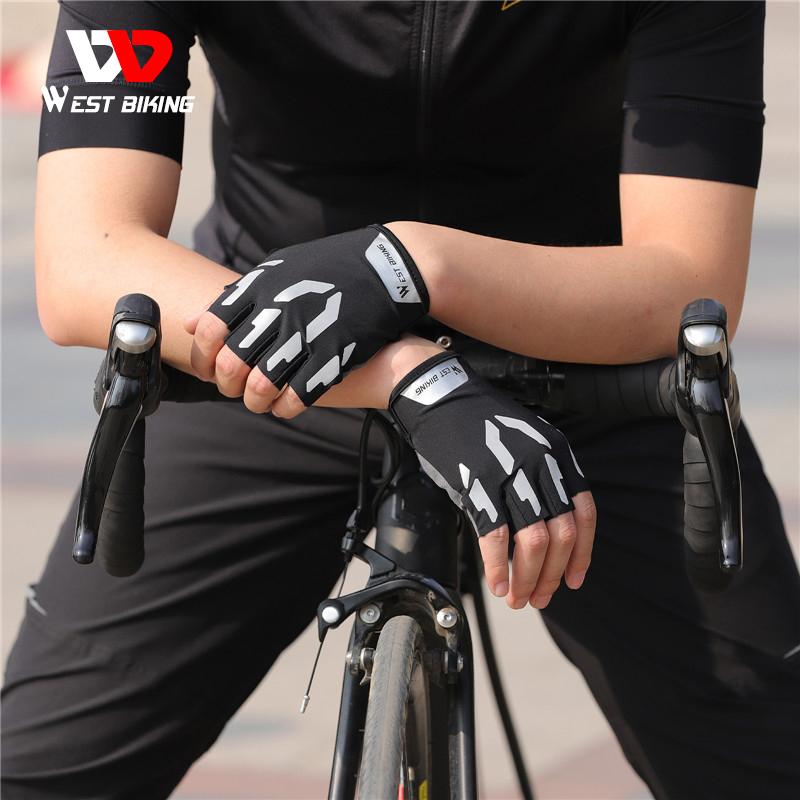 WEST BIKING Găng Tay Thể Thao Mùa Hè Phản Quang Ngón Găng Tay Xe Đạp Chống Sốc Nam Nữ Tập Gym Thể Hình MTB Road Găng Tay Xe Đạp Color: Full Finger Size: XXL