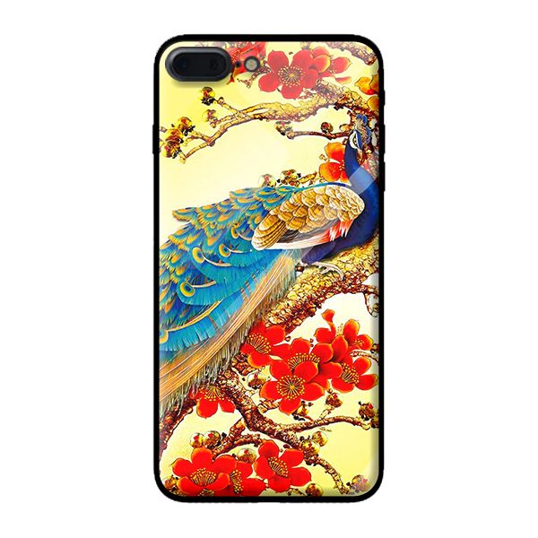 Ốp kính cường lực cho iPhone 7 Plus mẫu chim công 5 - Hàng chính hãng