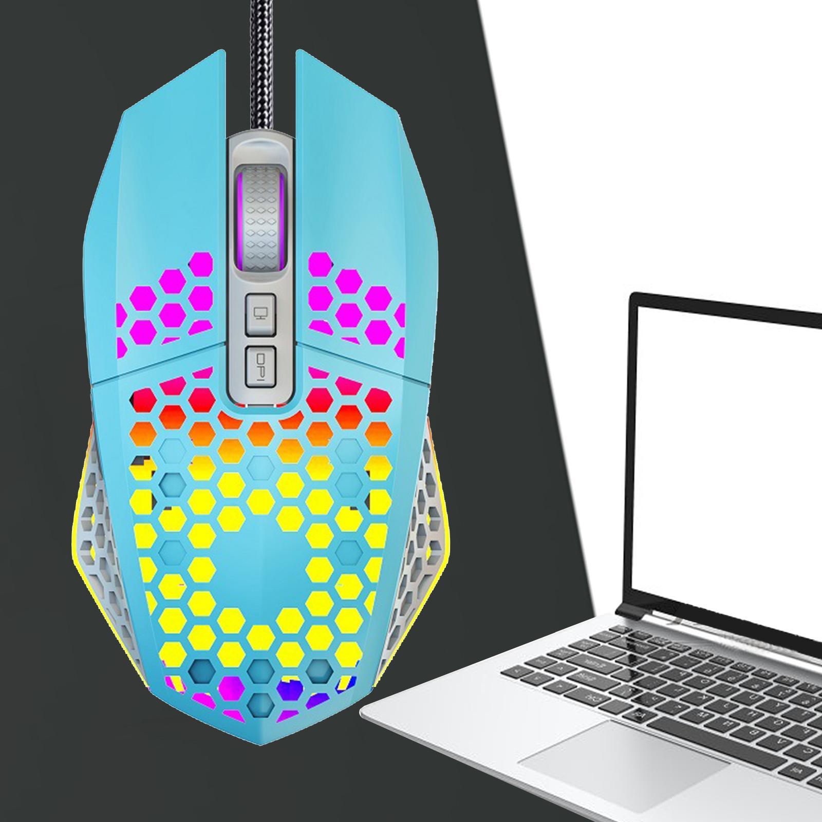 Wired Mouse Honeycomb Designed for Computer PC Notebook 7 Buttons Blue