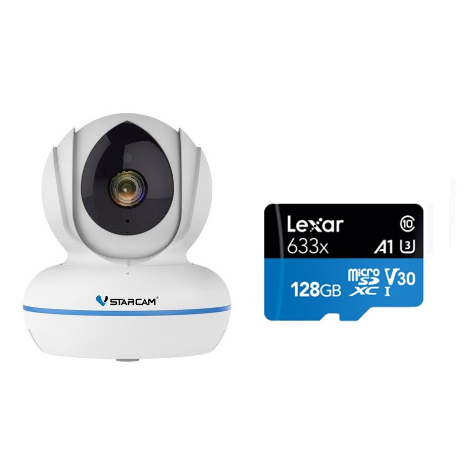 Combo Camera ip wifi không dây C22Q 2K 4MB H.265 Vstarcam , Kèm thẻ nhớ 128GB A1 Lexar - Hàng chính hãng