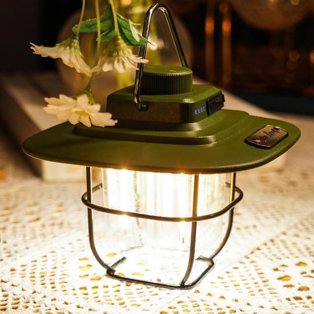 Retro Camping Light LED Campsite Lantern Rechargeable Tent Lamp Waterproof Portable Power Bank Stepless Dimming for Camping Tent Hiking Fishing