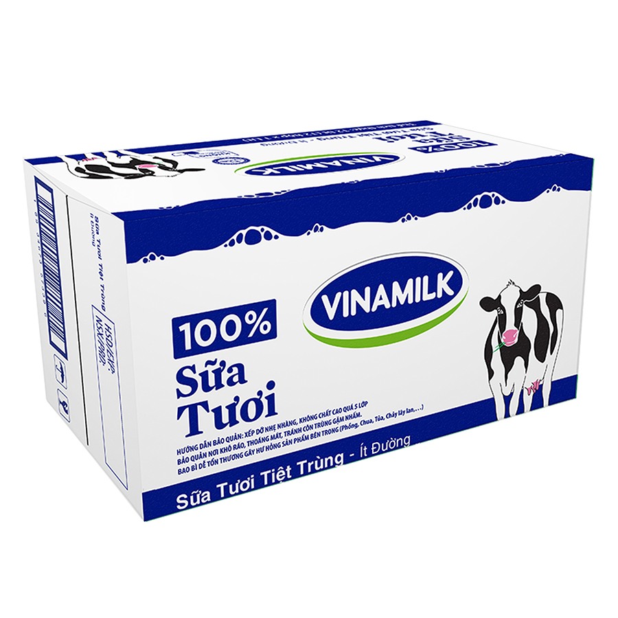 Thùng 12 Hộp Sữa Tươi Tiệt Trùng Vinamilk 100% Ít Đường