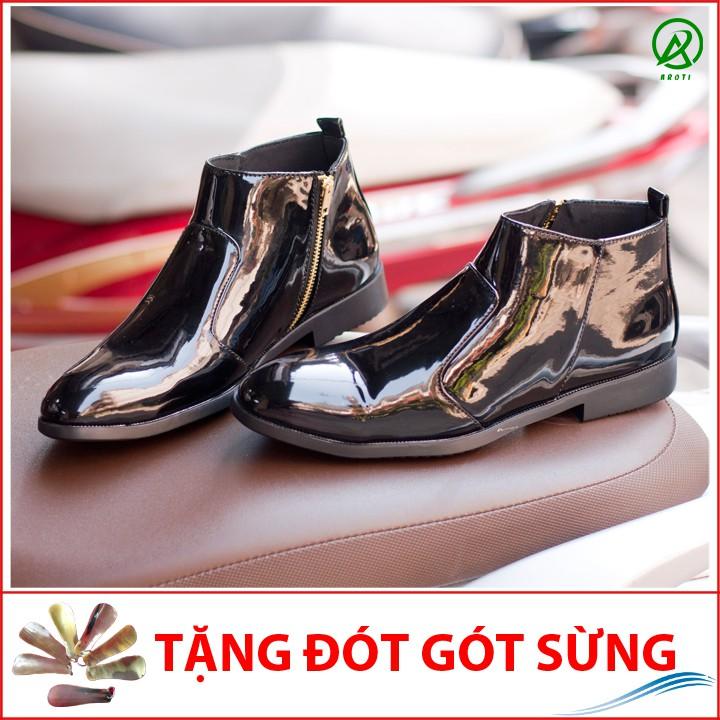 Giày Chelsea Boot Nam Cổ Khóa Da Bóng Màu Đen Đế Có Khâu Chắc Chắn - CB521-bongkhoa- Kèm Đón Gót Sừng