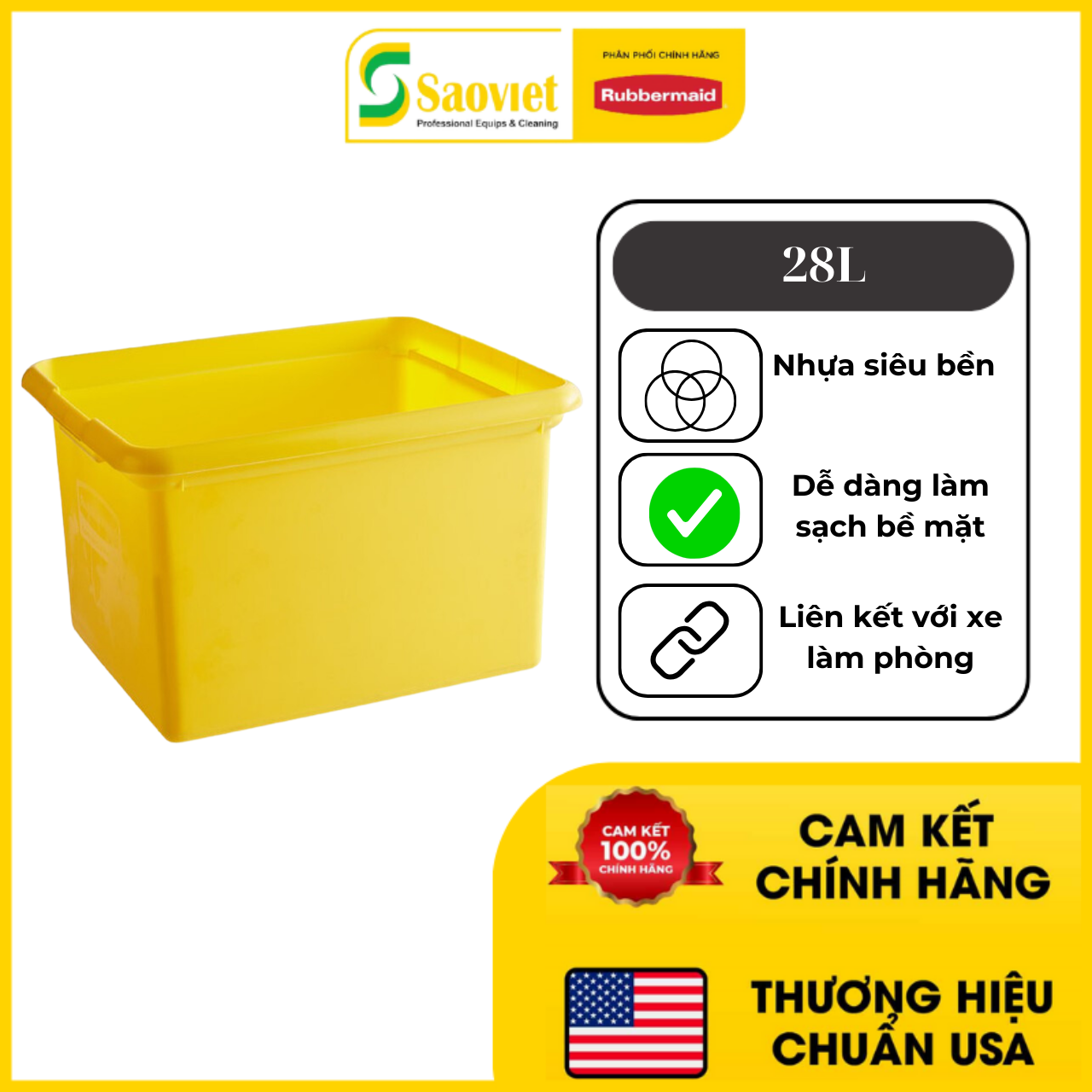 Thùng Nhựa Đựng Đồ Cao Cấp Rubbermaid - SKU: FG9T8400YEL | SAOVIETCO
