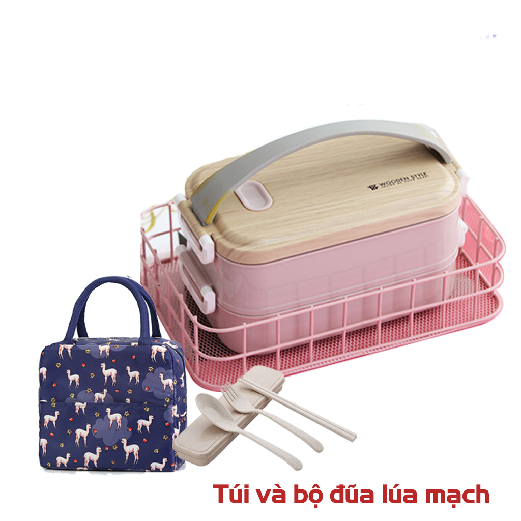 Hộp Đựng Cơm Văn Phòng 2 Tầng Lõi Rời Bằng Inox 304 Dung Tích 1600ml Thiết Kế Hiện Đại HC01