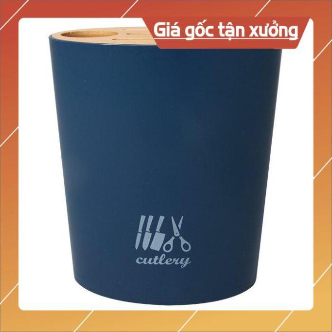 Ống cắm dao kéo nhà bếp, Hộp cắm dao nhựa ABS, nắp gỗ tre (kt:17x8x20)