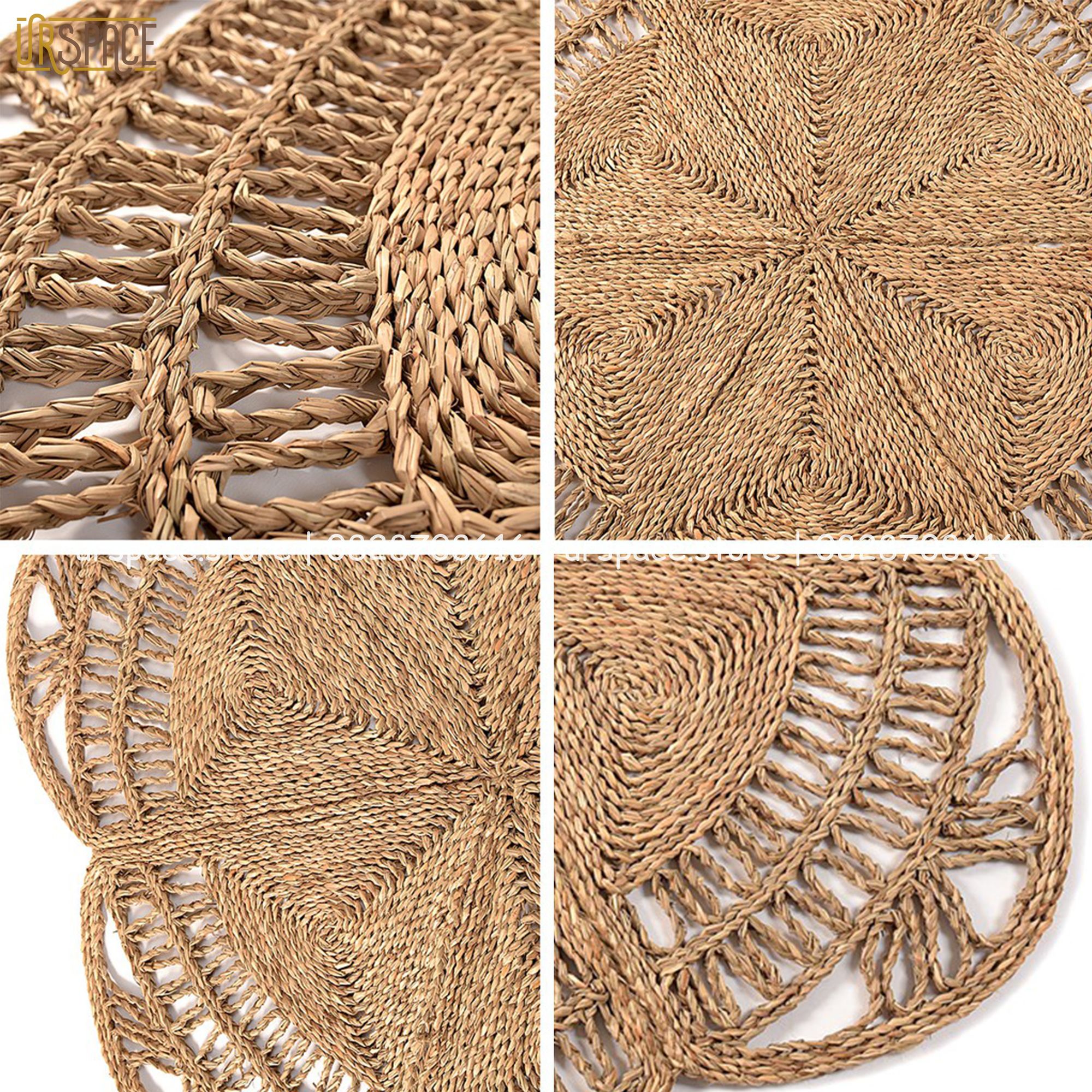 Thảm cói tròn trải sàn trang trí chụp ảnh đường kính 120 cm/ Hand-woven seagrass round rugs for living room