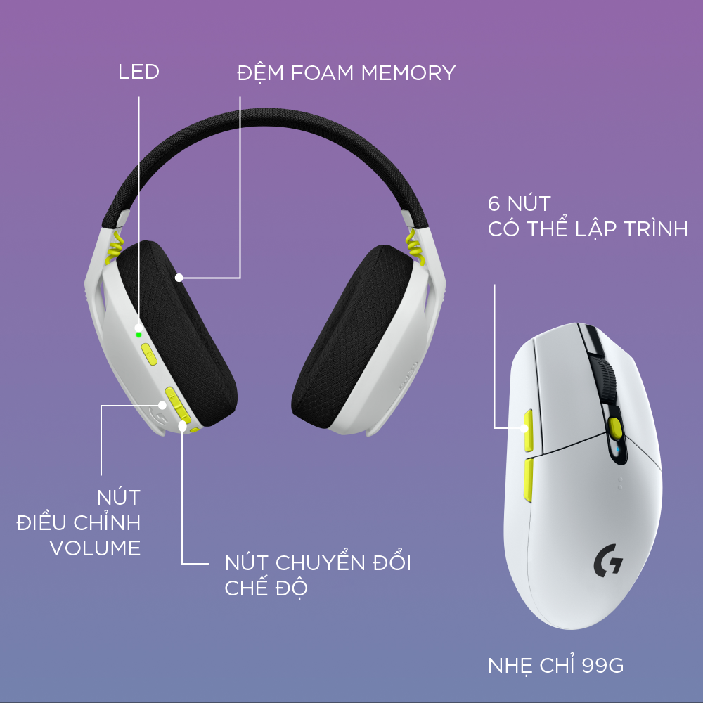 Combo Game Không Dây Logitech G: Chuột Lightspeed G304 SE và Tai nghe Bluetooth G435 SE, tương thích PC,MAC PS4 PS5, Micro kép tích hợp - Hàng Chính Hãng							