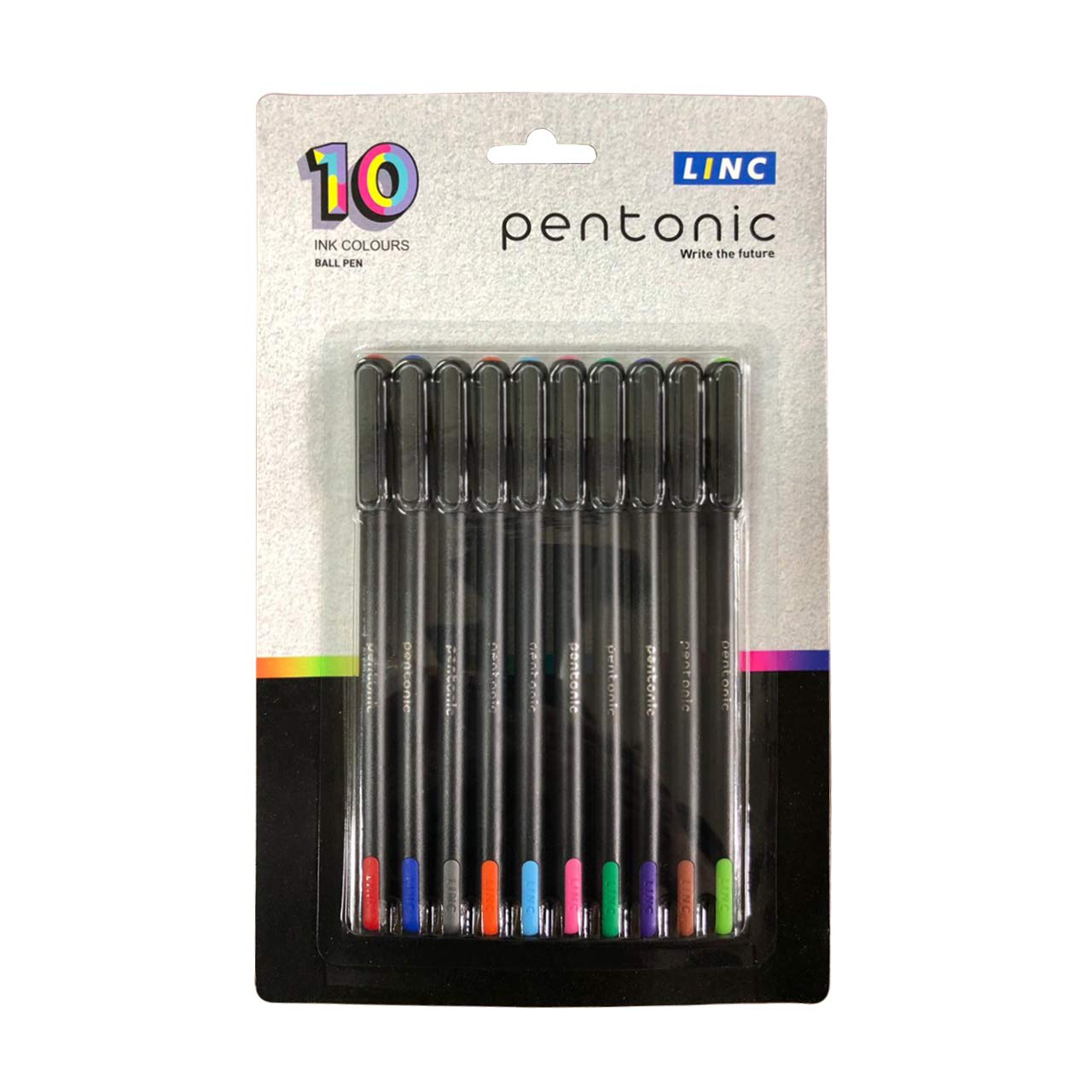 Bút bi màu LINC Pentonic 7024- Vỉ 10 chiếc/ 10 màu - Ngòi 0.7mm
