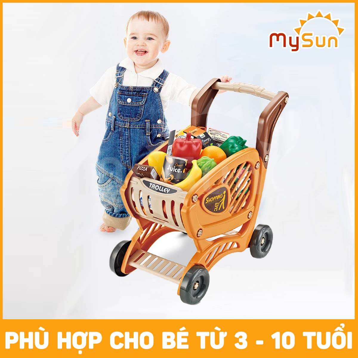 Đồ chơi xe đẩy siêu thị CỠ LỚN cho bé kèm bộ đồ chơi nấu ăn nhà bếp: Rau củ, Thịt cá, Hoa quả - MySun