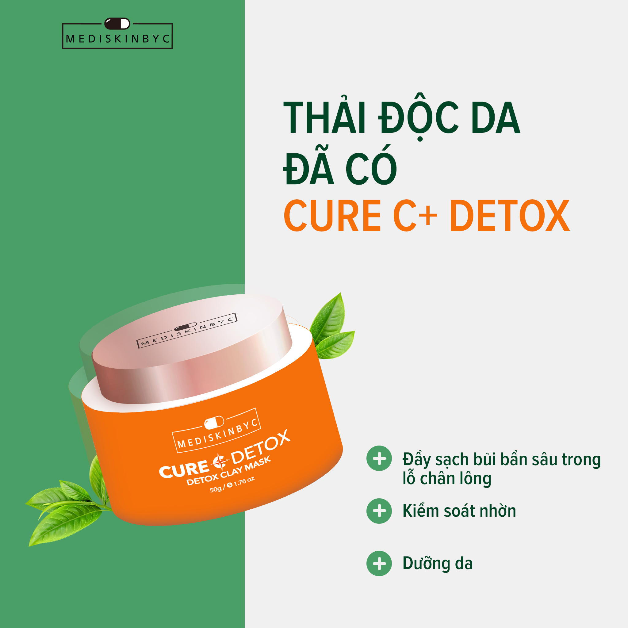 Mặt Nạ Sủi Bọt Thải Độc Da Mặt Cure C+ Detox Clays Mediskinbyc 50g Date 2024