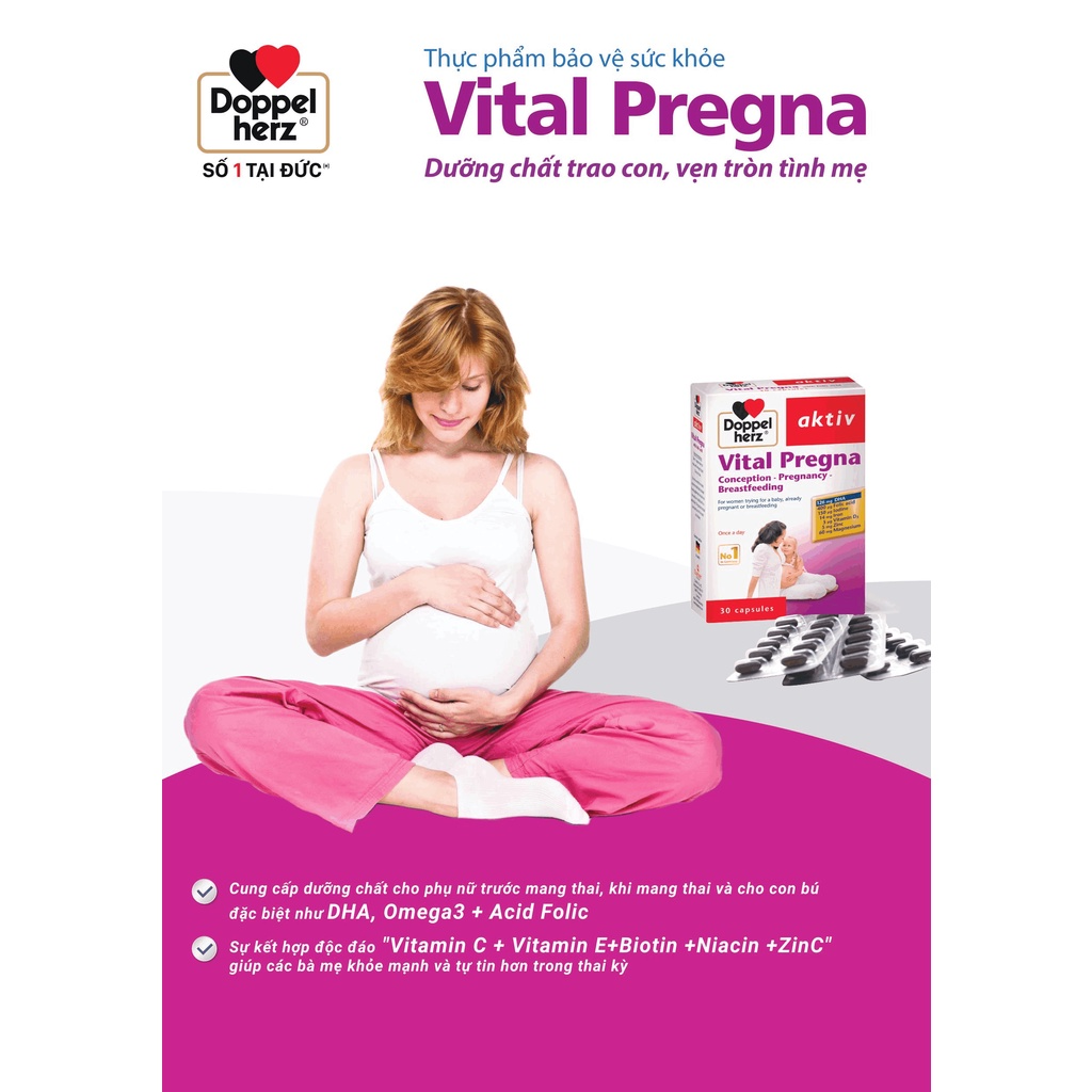 Bộ đôi dưỡng thai bổ sung canxi, Vitamin tổng hợp, DHA cho mẹ bầu Doppelherz Vital Pregna + Mg Canxi D3 (02 hộp 30 viên)