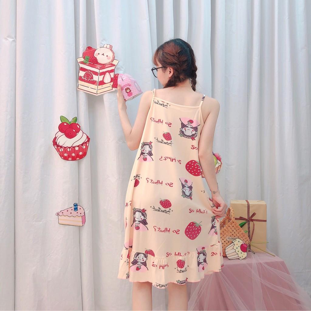 Váy ngủ 2 dây đầm ngủ thun mềm mịn, thoáng mát -