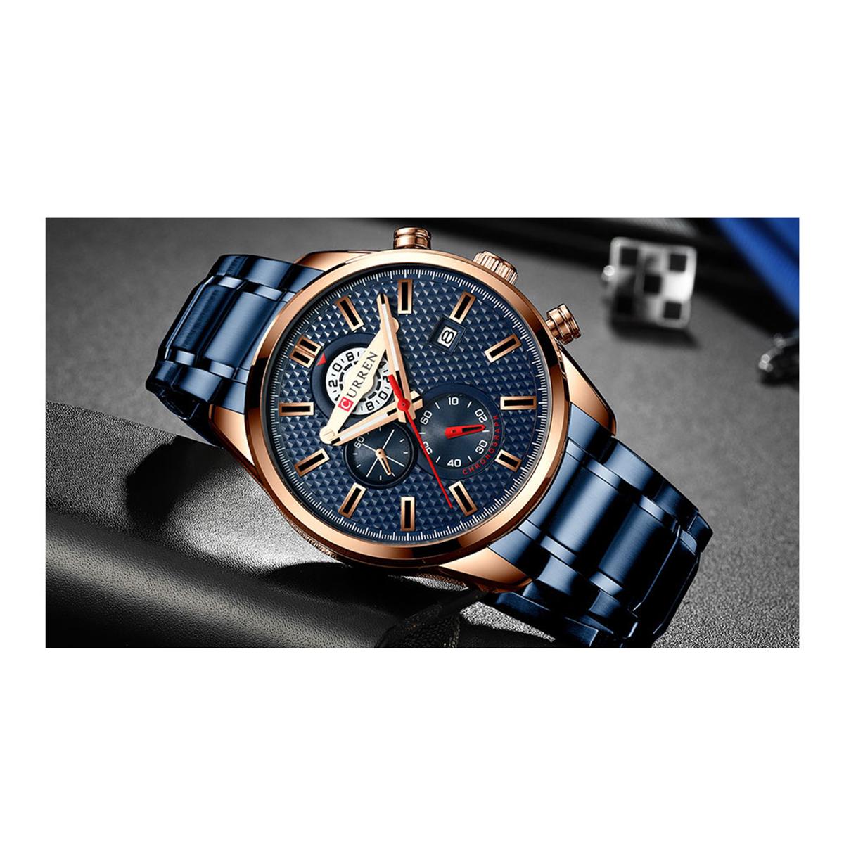 Đồng hồ đeo tay Quartz Man CURREN 8352 dành cho nam có ba mặt số phút giây - Mặt số màu trắng bạc