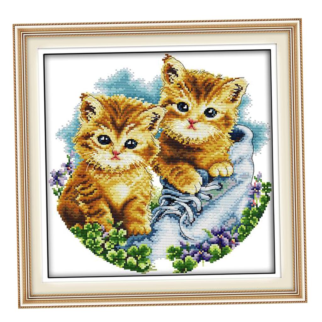 Counted & Stamped Cross Stitch Kits Printed Two Cute Cat Pattern DIY Needlecrafts for Beginners Adults