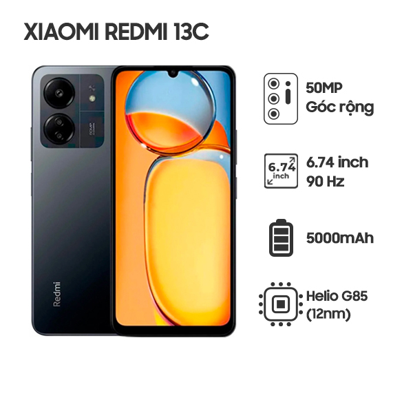 Điện thoại Xiaomi Redmi 13C (4+128GB) | 6.74&quot; 90Hz| Media Tek Helio G85| 5000mAh - Hàng chính hãng