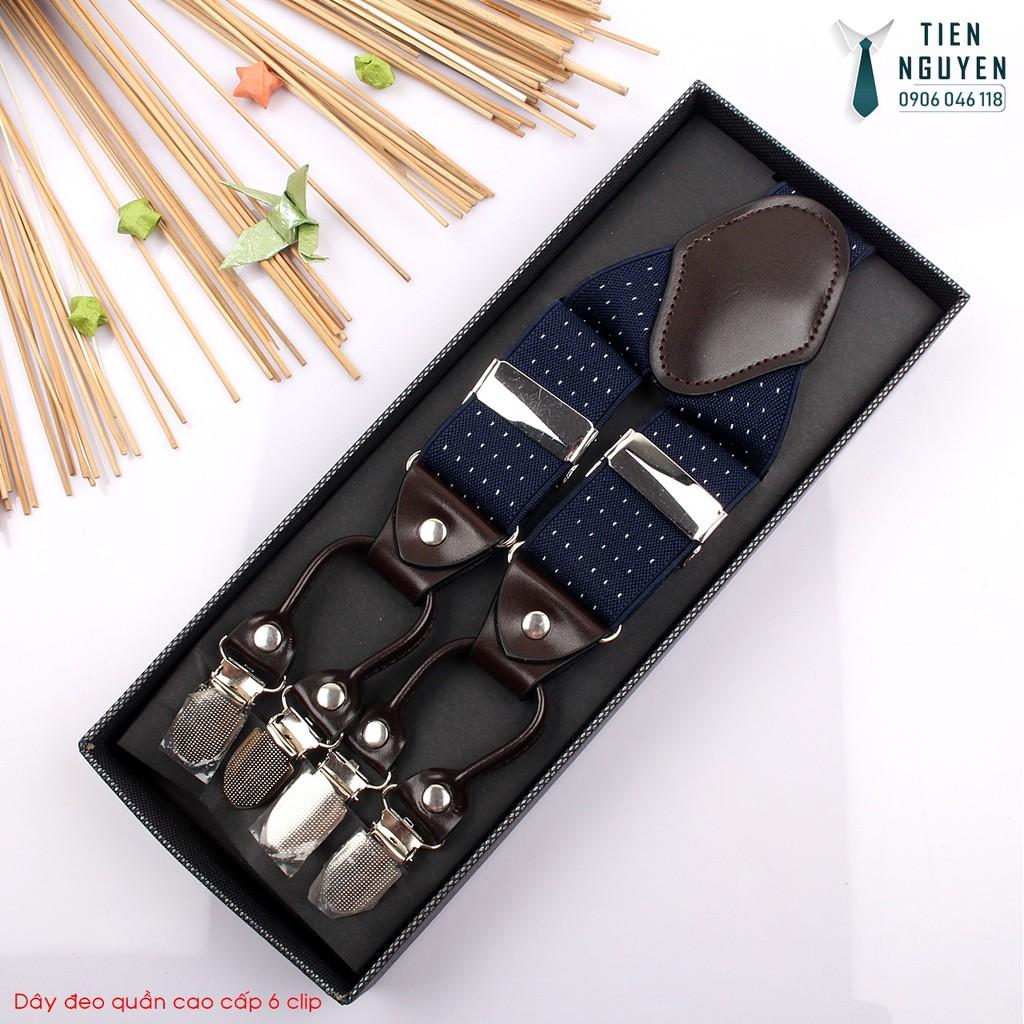 Dây đeo quần nam chữ Y 3.5cm 6 clip Xanh chấm bi - dây yếm quần Tien Nguyen