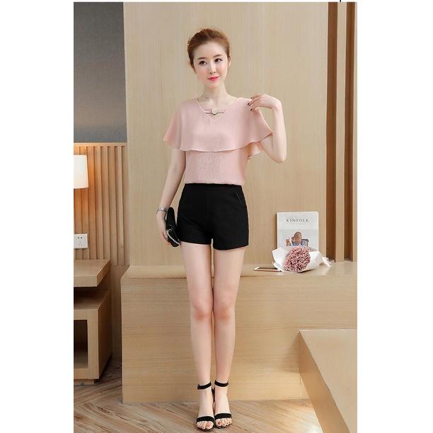 Áo Kiểu Choàng Bèo Cổ Phối Nút Công Sở Sành Điệu Mấu Mới