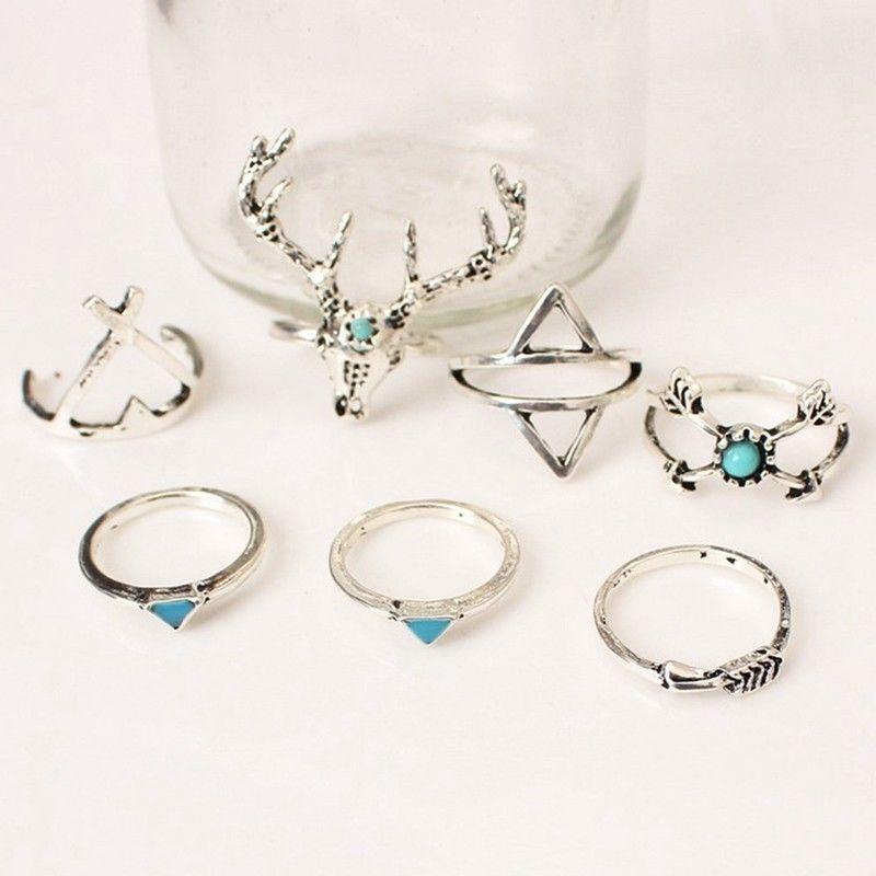 Bộ 7 nhẫn đeo khớp ngón tay phong cách boho cho nữ PG503