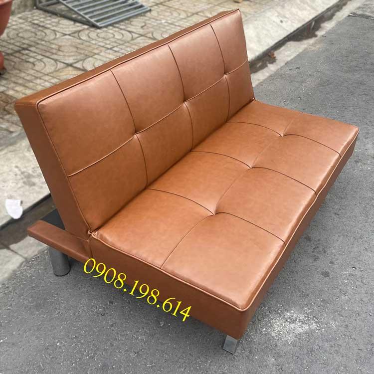 Giá Xưởng Ghế Sofa Mini Simili Cao Cấp Chân Kim Loại - Ghế Sô Pha Nhỏ Gọn Bọc Da Màu nâu Dài 120cm