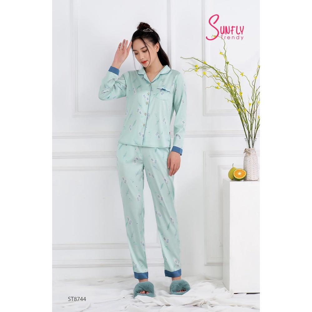 ST8744 BỘ PIJAMAS LỤA ÁO DÀI QUẦN DÀI