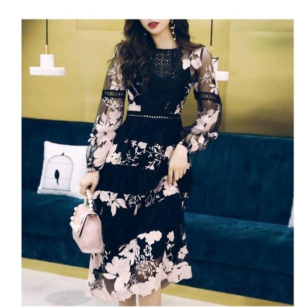 ĐẦM REN THÊU HOA CAO CẤP