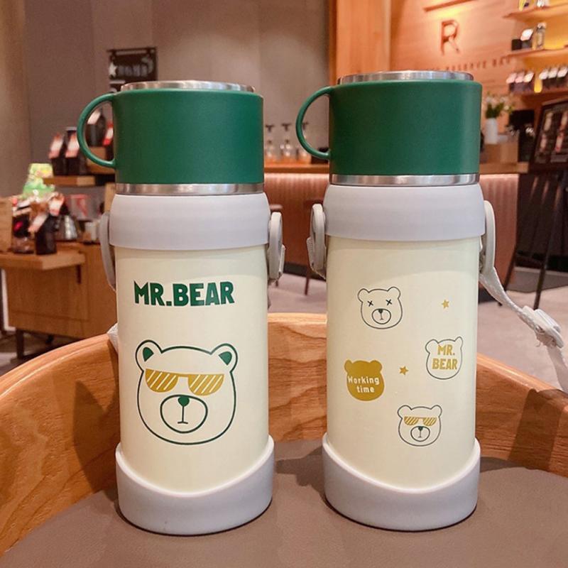 650Ml Gấu Bình Giữ Nhiệt Cốc Hoạt Hình Dễ Thương Trẻ Em Bé Gái Bé Trai Nảy Bình Nước 304 Bình Giữ Nhiệt Chân Không Thép Không Gỉ Cupup
