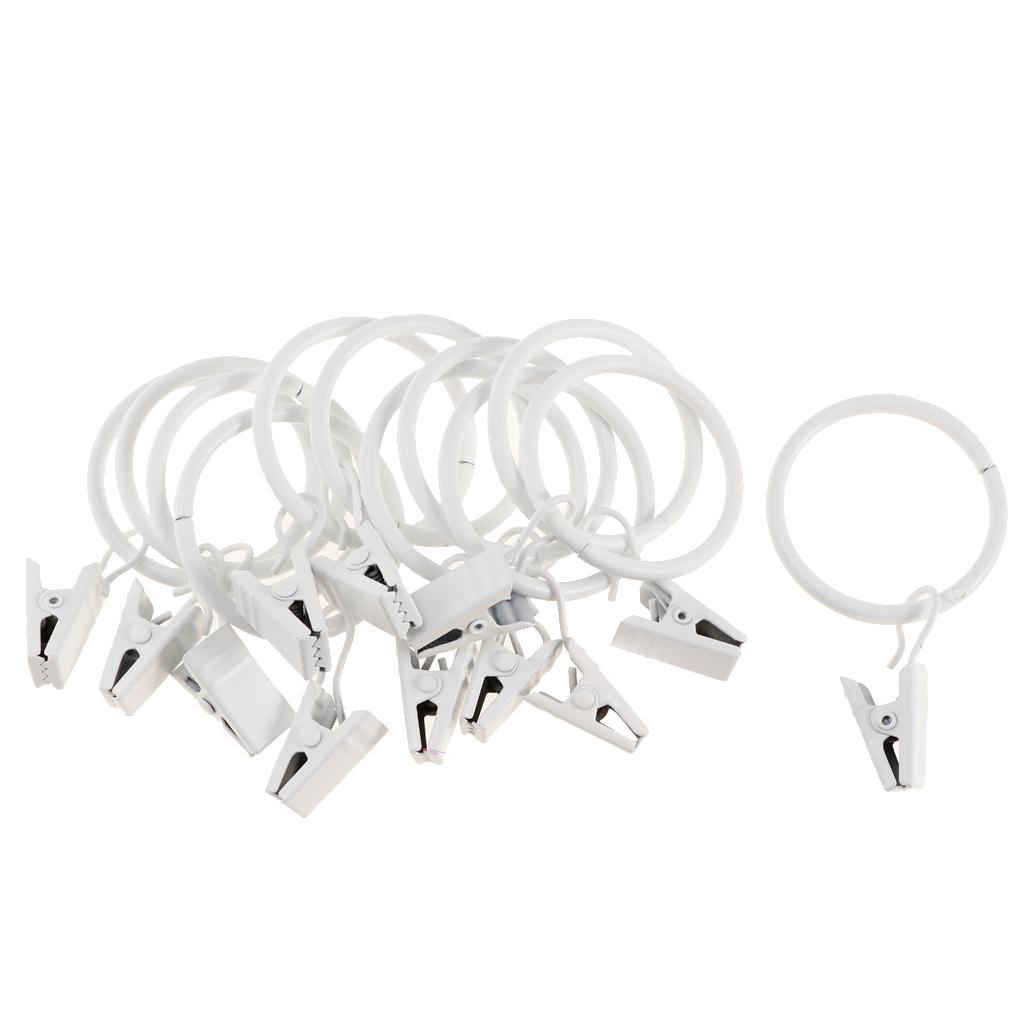 2x12 Pieces Metal Curtains Rings for Curtains with Clips White Porcelain 32mm