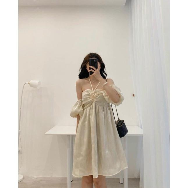 Váy voan trễ vai buộc dây cổ
