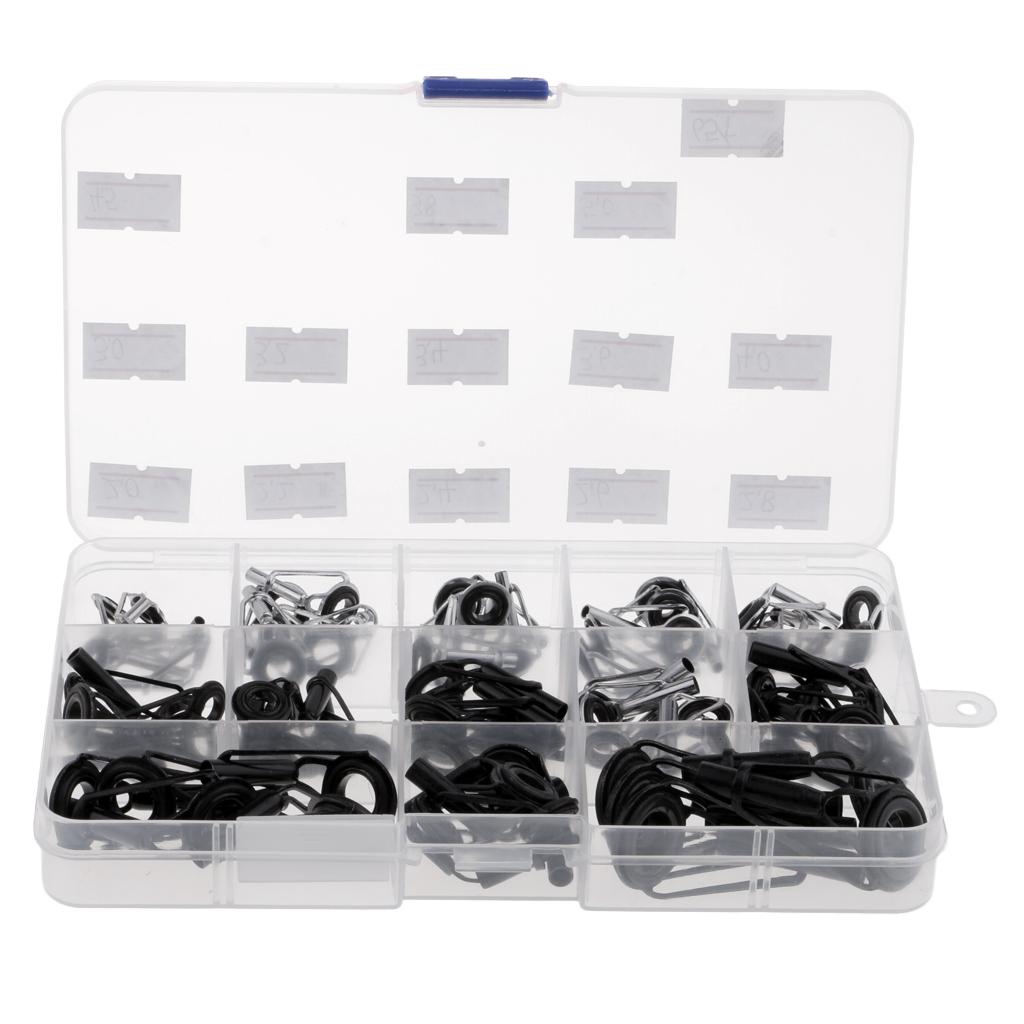65Pcs Metal Fishing Rod Guides Ring Rod Repair Kit DIY Tips Rings