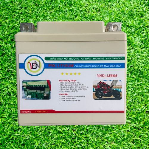 Acquy Pin Lithium VND-LFP6M chuyên khởi động xe máy, dung lượng 12V.6AH