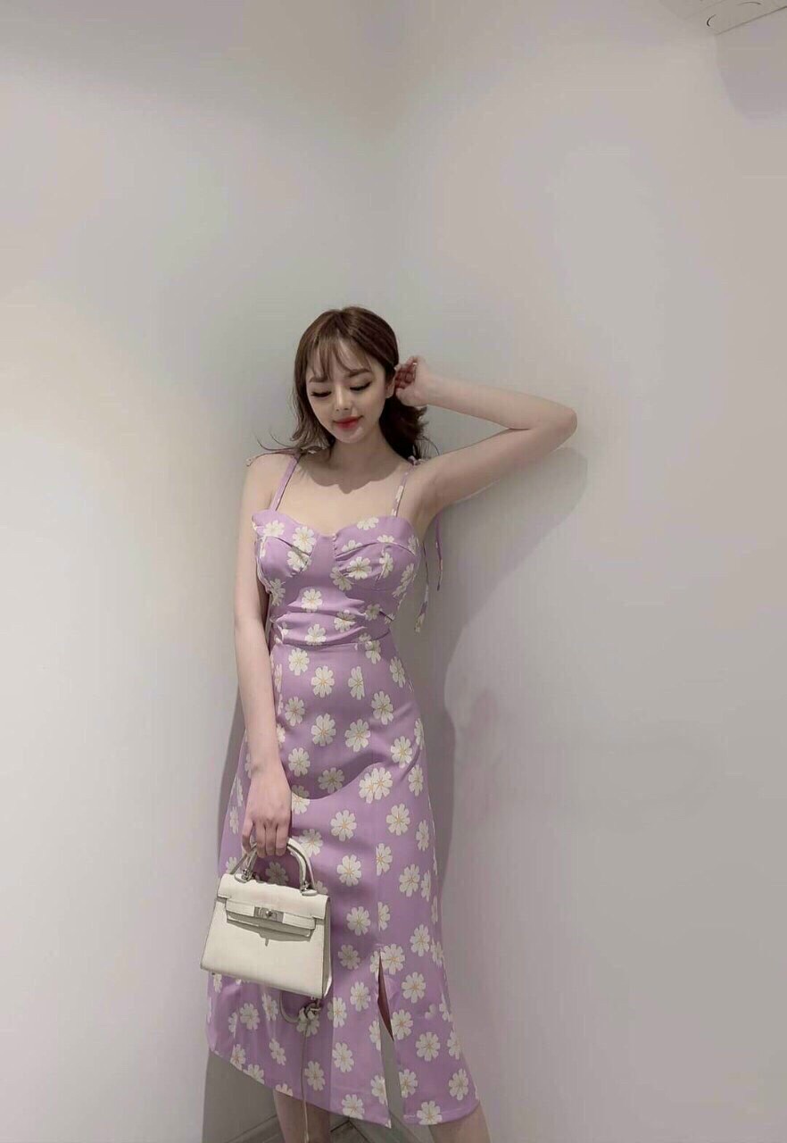 Đầm cúc hoạ mi hai dây có mút