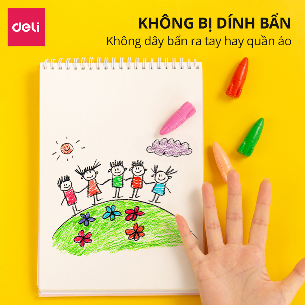 Bút sáp màu hữu cơ hỏa tiễn kèm Sticker Deli - 12/24/36 màu - An toàn không vấy bẩn tay Tô màu vẽ tranh học sinh trẻ em