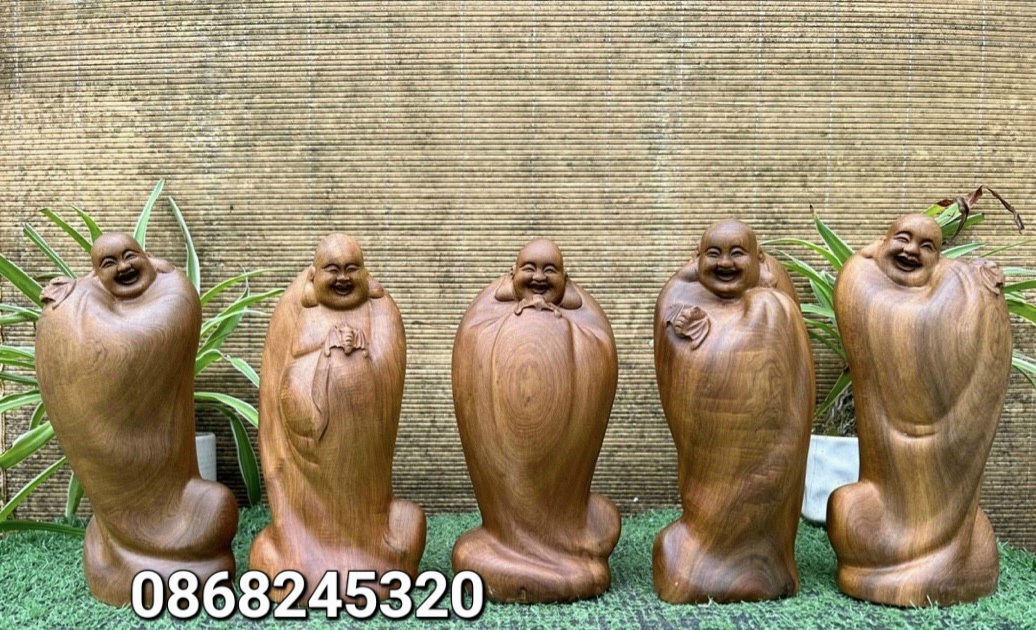 Bộ tượng phật ngũ phúc bằng gỗ bách xanh thơm nức kt cao 20×10×6cm 