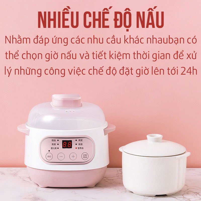 Nồi Nấu Cháo Chậm Nồi Hầm Điện Cách Thủy Dung Tích 1L Nấu Cháo Chưng Yến Hầm Xương Nấu Canh Cho Gia Đình