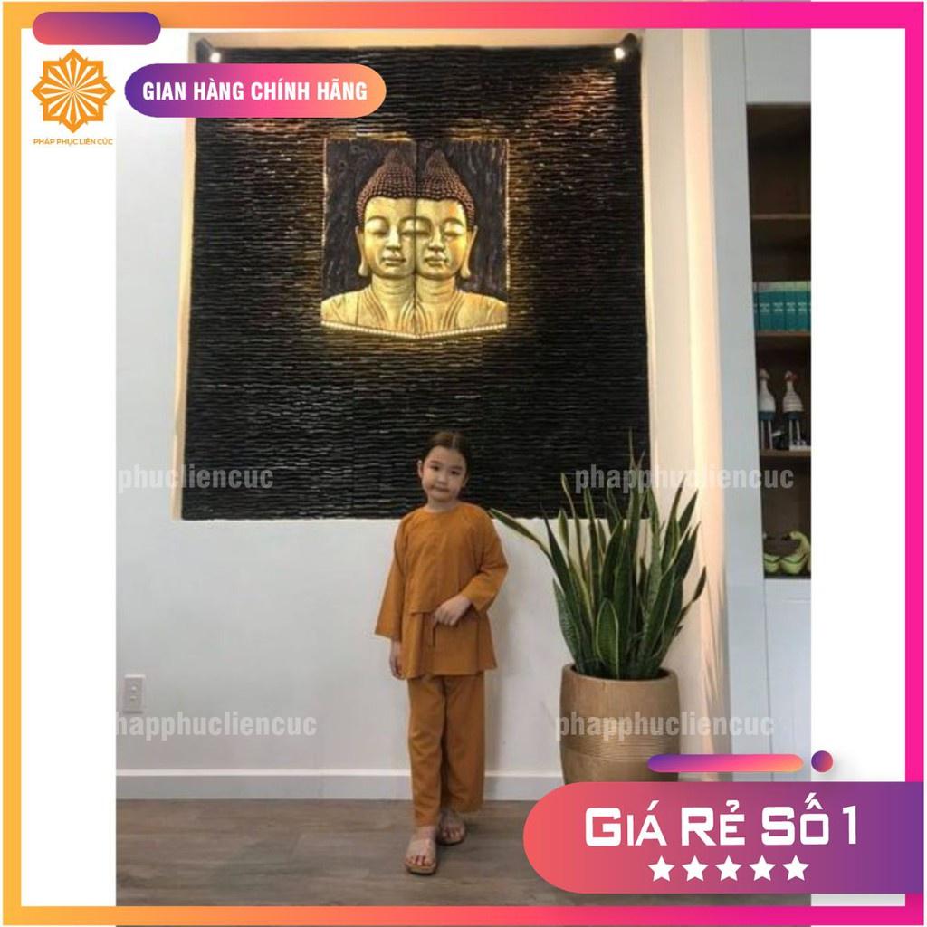 Đồ lam đi chùa bé gái - Pháp phục mẫu vạt hò vải kate, bền màu không nhăn xưởng may Liên Cúc