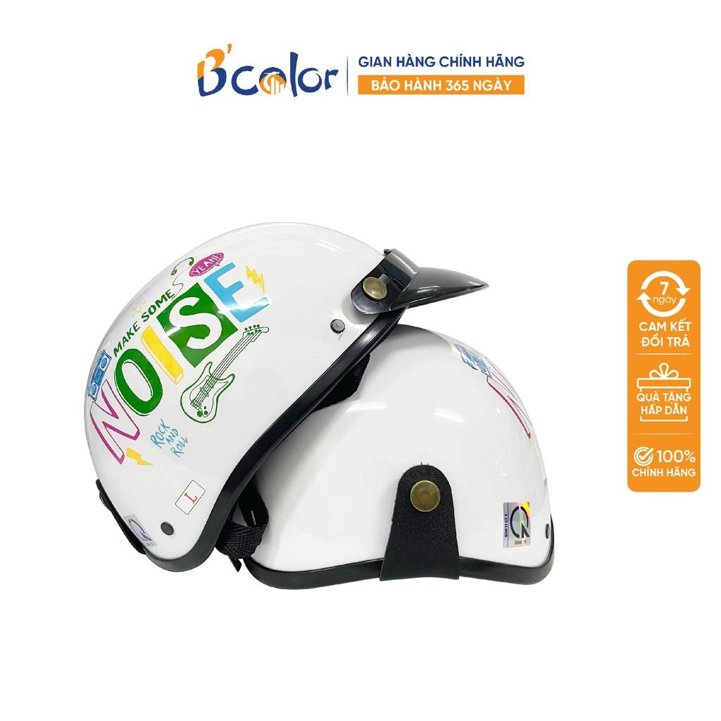 Mũ Bảo Hiểm B'color Loại Nửa Đầu Màu Trắng Chữ Nosie Kèm Lưỡi Trai