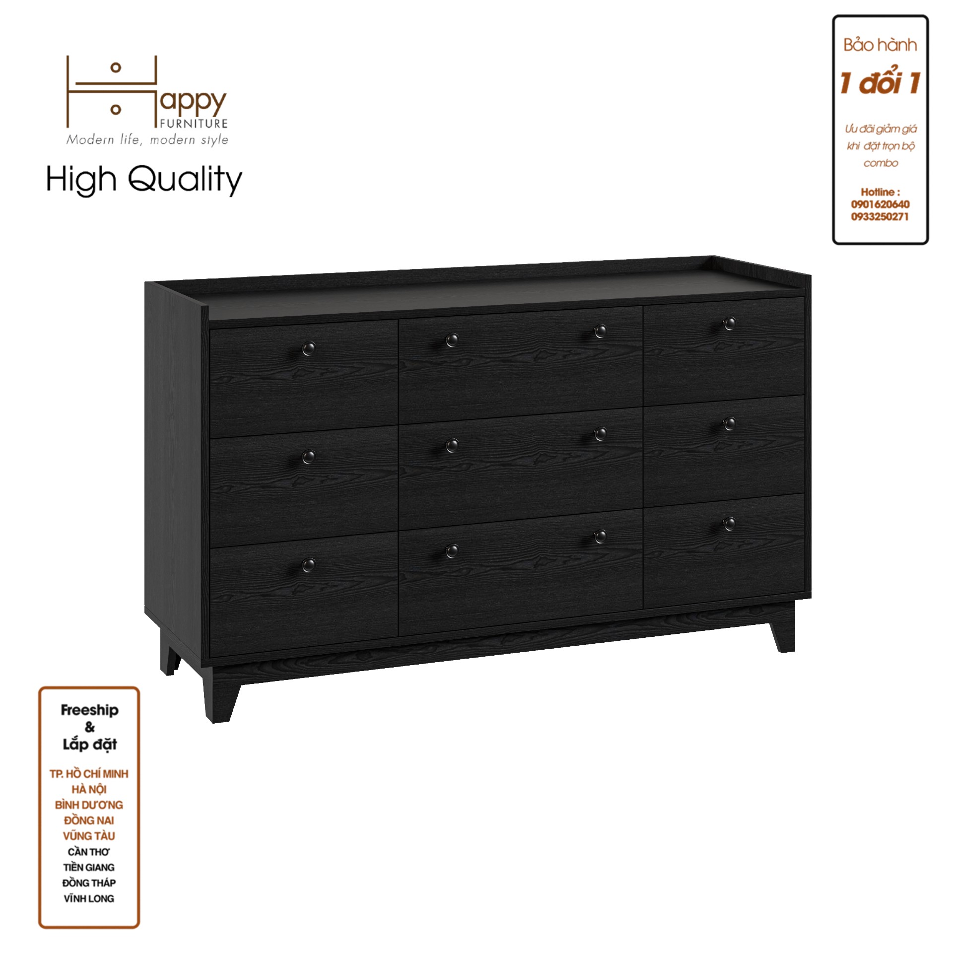 [Happy Home Furniture] KINA , Tủ đựng đồ 9 ngăn kéo , 140cm x 45cm x 84cm ( DxRxC), THK_072