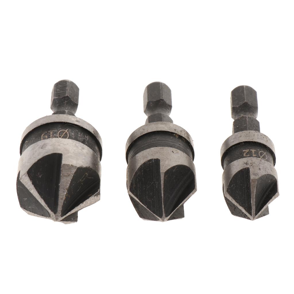 3Pcs 90 Degree Countersink Drill Bit, Deburring Metal Wood Drill Bit Set