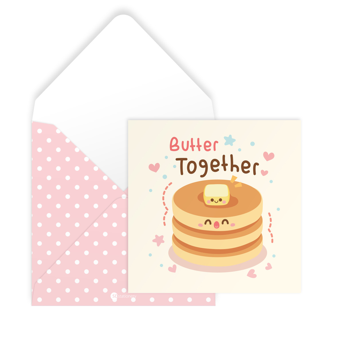 Thiệp tình bạn, tình yêu Valentine BUTTER TOGETHER vuông 12cm SDstationery CONFECTION bánh pancake bơ