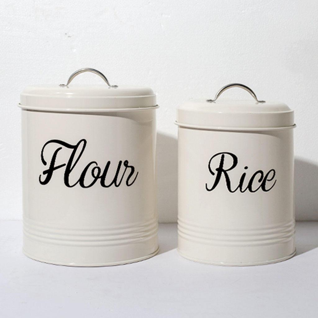 Rustic White Metal Kitchen Food Rice Storage Tin Jar 3L Container with Lid