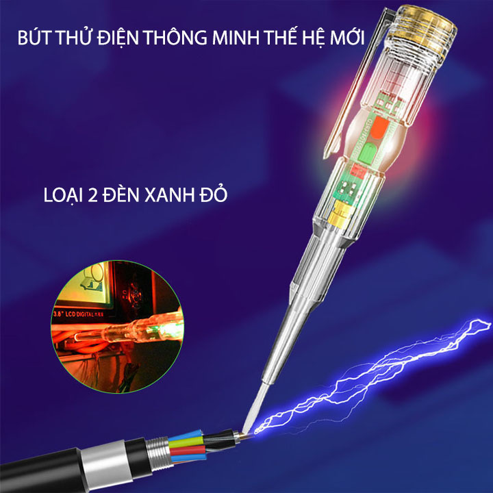 Bút thử điện thông minh thế hệ mới, loại 2 đèn LED xanh đỏ, kiểm tra dây điện đứt ngầm, đo thông mạch