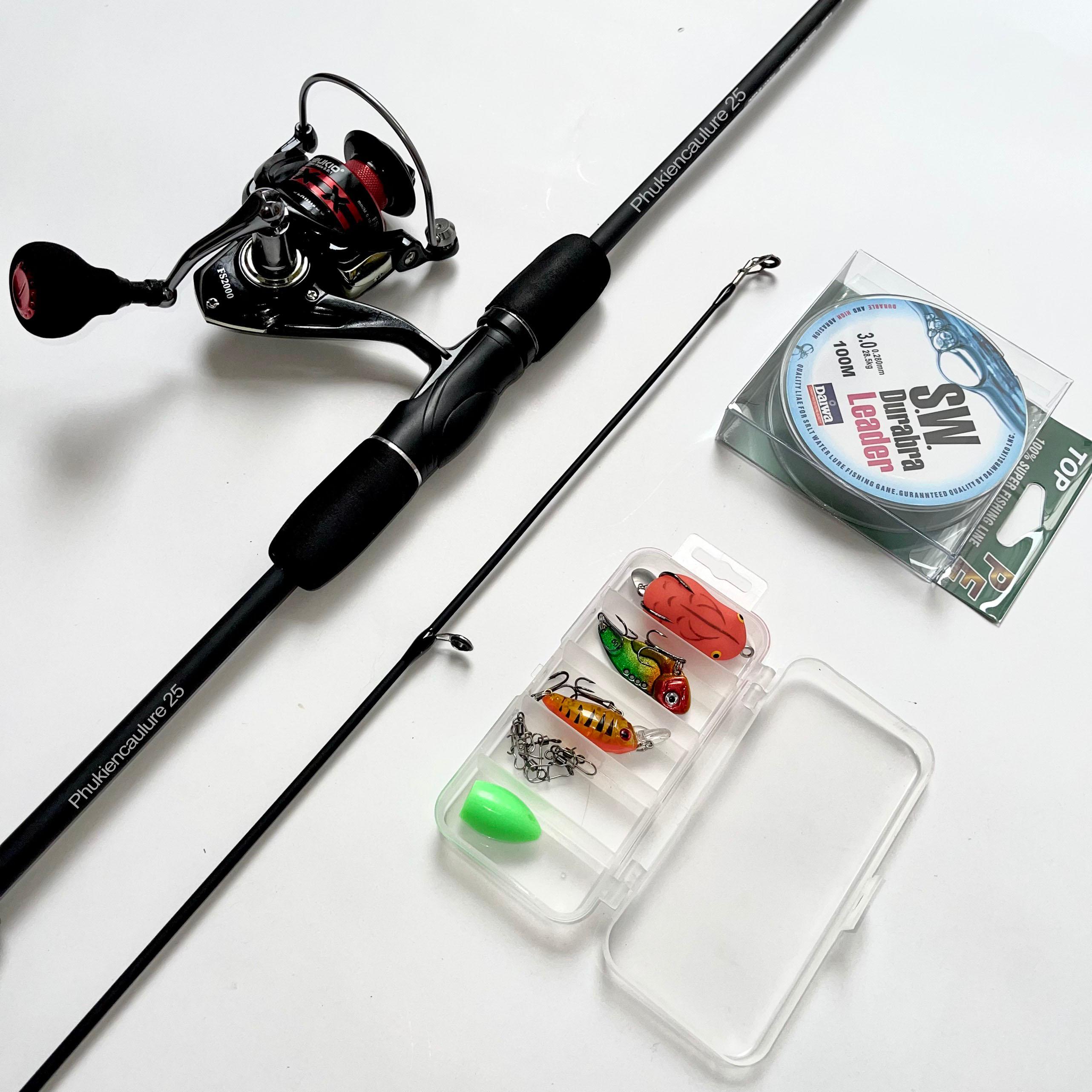 Bộ cần câu lure Rise Spin siêu rẻ, khỏe đi kèm máy câu ngang và đứng phối màu cực chất, tặng kèm dây và bộ mồi lure