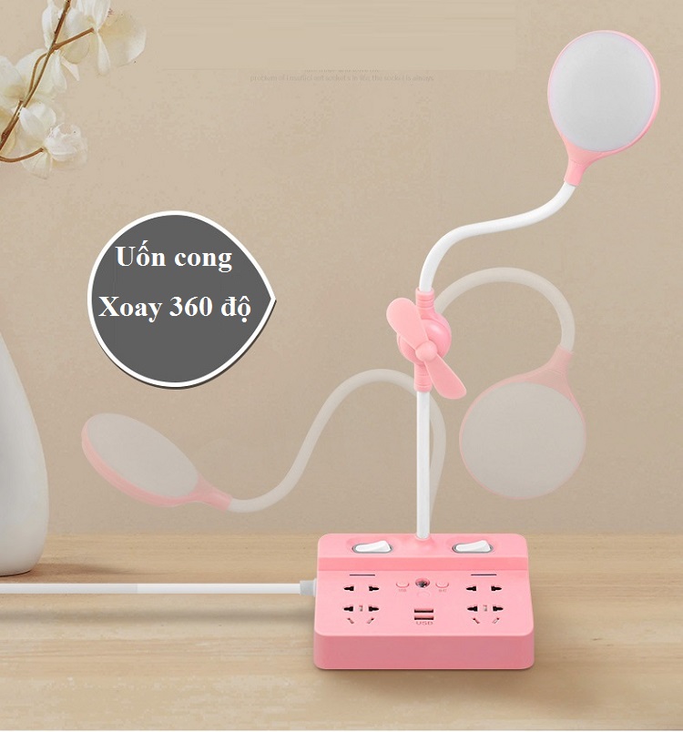 Đèn Led Đặt Bàn Kiêm Ổ Cắm Và Cổng USB Có Tích Hợp Quạt Mát Tiện Dụng