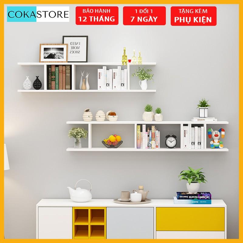 Bộ 02 Kệ Gỗ Trang Trí Treo Tường Cách Điệu Nhiều Ngăn, Nhiều Màu Kết Hợp Sang Trọng