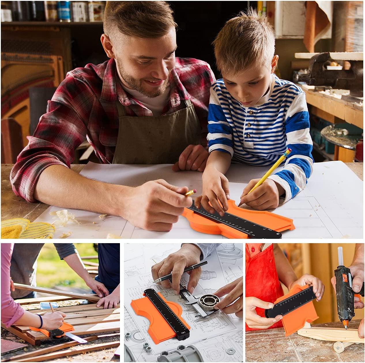 Máy đo đường viền có thể khóa, 2 máy sao chép đường viền hồ sơ, sao chép với chức năng điều chỉnh cho công cụ lát sàn hoặc gạch mộc tự làm, công cụ đánh dấu gỗ ép