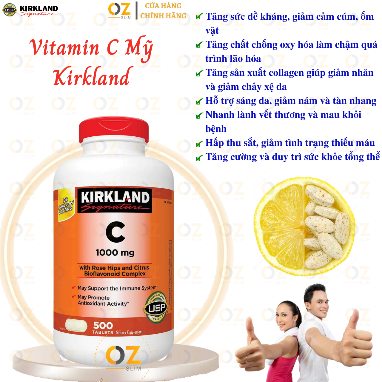 Hình ảnh Vitamin C Kirkland Signature Mỹ Tăng cường sức đề kháng, Sáng da, làm chậm quá trình lão hóa, nhanh lành vết thương - OZ Slim Store