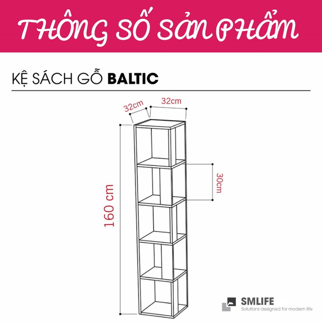 Kệ sách gỗ hiện đại SMLIFE Baltic  | Gỗ MDF dày 17mm chống ẩm | D31.7xR31.7xC160cm