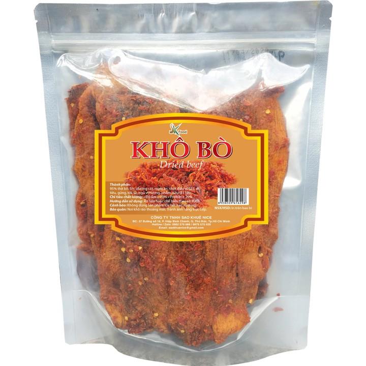 Khô bò mềm loại miếng vị cay nhẹ vừa ăn - Bịch 250g SKFOOD