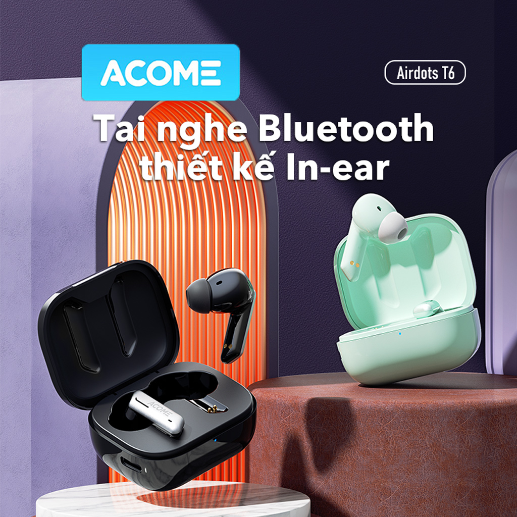 Tai Nghe Bluetooth TWS ACOME Airdots T6 Bluetooth 5.3 Nút Cảm Ứng Điều Khiển Linh Hoạt - Hàng Chính Hãng